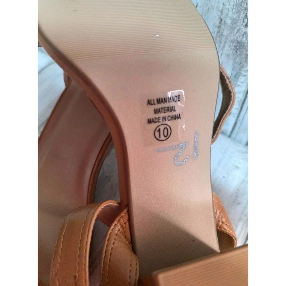 SODA Women's Tan Buckle Block Heel Sandals Square Toe Ankle Strap - Picture 3 of 6